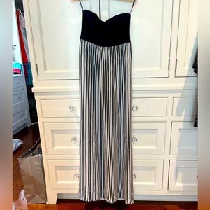 Paper Crown Strapless Navy and Cream Silk Maxi Dress